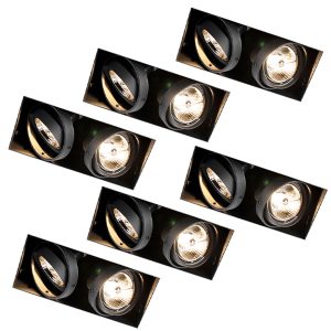 Set of 6 Recessed Spotlights Black GU10 AR70 Trimless 2-Light - Oneon