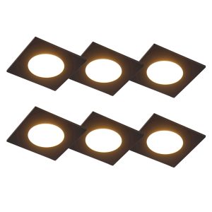 Set of 6 Recessed Spotlights Black Incl. LED 3-Step Dimmable IP65 - Simply
