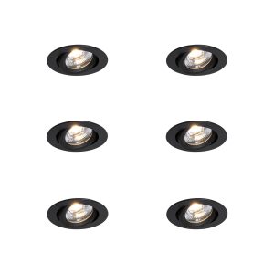 Set of 6 Recessed Spotlights Black Tiltable 8.2cm Incl. LED Dim to Warm IP54 Ultra Slim - Pupil