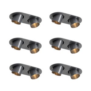 Set of 6 Recessed Spotlights Gunmetal GU10 35mm Tiltable 2-Light - Installa