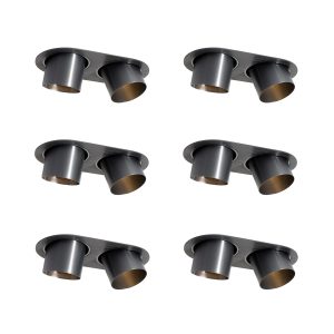 Set of 6 Recessed Spotlights Gunmetal GU10 70mm Tiltable 2-Lights - Installa