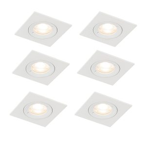 Set of 6 Recessed Spotlights White Square GU10 50mm IP44 - Xena