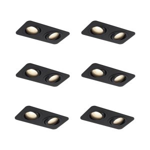 Set of 6 Rounded Recessed Spotlights Black GU10 50mm Swivelling and Tilting IP44 2-Light - Alberto