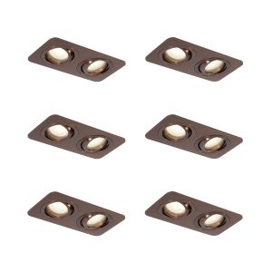 Set of 6 Rounded Recessed Spotlights Dark Bronze GU10 50mm Swiveling and Tilting IP44 2-Lights - Alberto