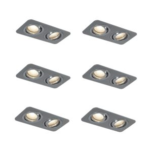 Set of 6 Rounded Recessed Spotlights Gunmetal GU10 50mm Adjustable IP44 2-Lights - Alberto