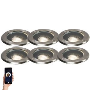 Set of 6 Smart Outdoor Ground Spotlights Adjustable Incl. WiFi GU10 - Delux