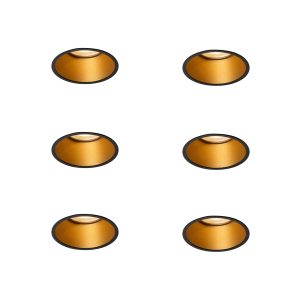 Set van 6 moderne inbouwspots zwart met goud GU10 50mm IP44 - Dept