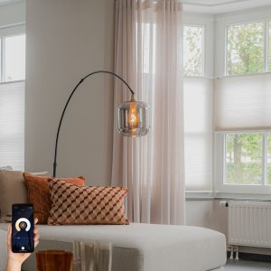 Smart Arc Floor Lamp Black with Gold and Smoke Glass incl. WiFi G95 - Zuzanna