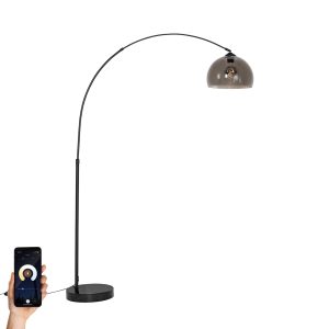 Smart Arc Floor Lamp Black with Smoke Glass incl. WiFi G95 - Arc