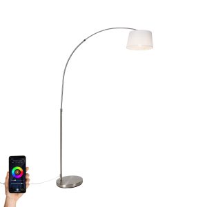 Smart Arc Lamp Steel with White Fabric Lampshade Incl. WiFi A60 - Arc Basic