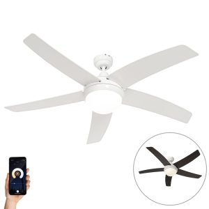 Smart Ceiling Fan White with Wood Print 132cm incl. LED Dimmable with Remote Control - Cool