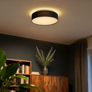 Smart Ceiling Lamp Black 35cm incl. LED and Remote Control - Flat Drum