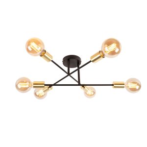 Smart Ceiling Light Black with Gold 6 Lights Incl. Wifi G95 - Sydney