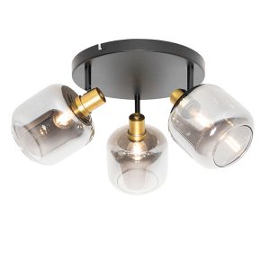 Smart Ceiling Spotlight Black with Gold and Smoke Glass Incl. 3 Wifi P45 - Zuzanna