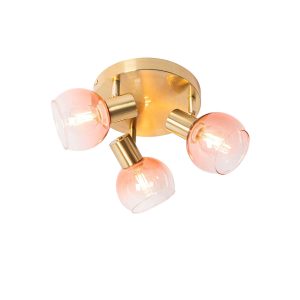 Smart Ceiling Spotlight Gold with Pink Glass Incl. 3 Wifi P45 - Vidro