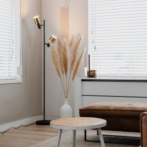 Smart Floor Lamp Black with Gold Incl. 2 Wifi A60 - Stijn