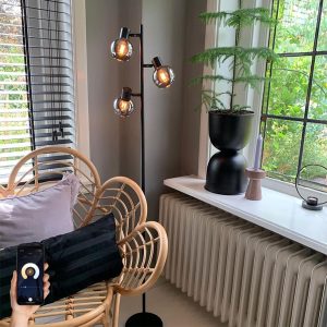 Smart Floor Lamp Black with Smoke Glass Incl. 3 Wifi P45 - Vidro