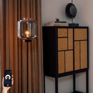 Smart Floor Lamp Black with Smoke Glass incl. Wifi ST64 - Qara