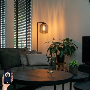 Smart Floor Lamp Black with Smoke Glass incl. WiFi ST64 - Qara Down