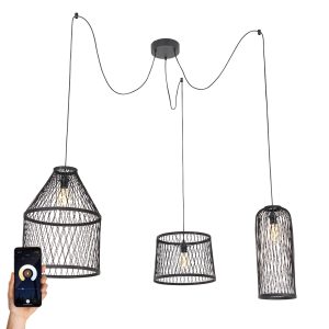 Smart Outdoor Pendant Light Black Rattan 3-Light Incl. LED - Calamus