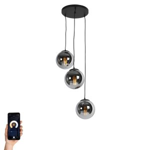 Smart Pendant Lamp Black with Smoke Glass 3-Lights Incl. WiFi ST64 - Pallon