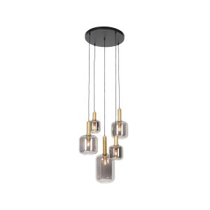Smart Pendant Light Black with Gold and Smoke Glass Incl. 5 Wifi A60 - Zuzanna
