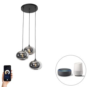 Smart Pendant Light Black with Smoke Glass Incl. 3 Wifi P45 - Busa