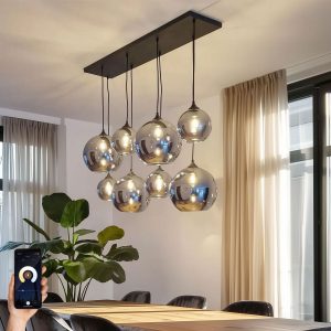Smart Pendant Light Black with Smoke Glass Incl. 8 Wifi G95 - Sandra