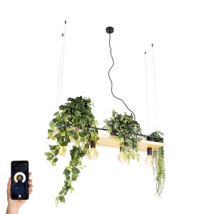 Smart Pendant Light Black with Wood 4-Light Incl. Wifi G95 - Shelf