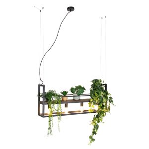 Smart Pendant Light Black with Wood and Shelf 4-Light Incl. Wifi A60 - Cage Rack