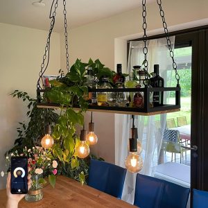 Smart Pendant Light Black with Wood Incl. 5 Wifi G95 - Shelf