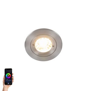 Smart Recessed Spotlight Steel Round IP44 incl. Wifi GU10 - Xena