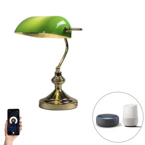 Smart Table Lamp Brass with Green Glass Incl. WiFi P45 - Banker