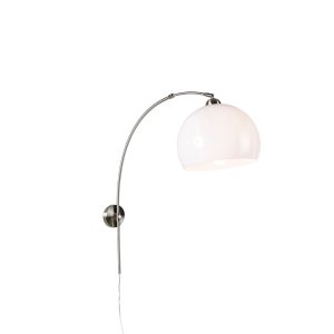 Smart Wall Arc Lamp Steel with White Shade Incl. Wifi A60 - Bow