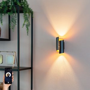 Smart Wall Lamp Black with Gold Interior Incl. Wifi G9 - Faldo