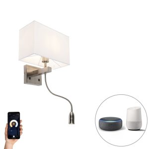 Smart Wall Light Steel with Cream White Shade Incl. Wifi P45 - Bergamo