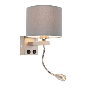 Smart Wall Light Steel with Grey Shade Incl. Wifi A60 - Brescia