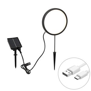 Spike Light Black 50 cm Incl. Rechargeable and Solar LED IP65 - Adalind