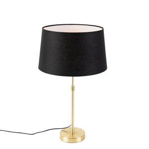Table Lamp Gold/Brass with Black Linen Lampshade 35 cm - Parte