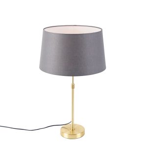 Table Lamp Gold/Brass with Grey Linen Lampshade 35 cm - Parte