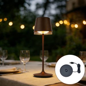 Table Lamp Rust Brown Incl. LED IP65 Rechargeable with Charging Station - Bass