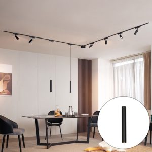 Track Lighting System with 6 Spotlights and 2 Pendant Lights Black 1-Phase - Magnetic Samson Cassie