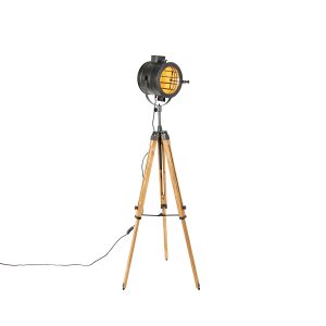 Tripod Floor Lamp Black with Wooden Studio Spot - Radient