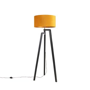 Tripod Floor Lamp Black with Yellow Lampshade and Gold 50 cm - Puros