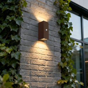 Wall lamp rust brown 2-light GU10 AR70 IP44 with motion sensor - Baleno