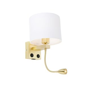 Wall Light Gold with USB and White Shade 18 cm - Brescia Combi